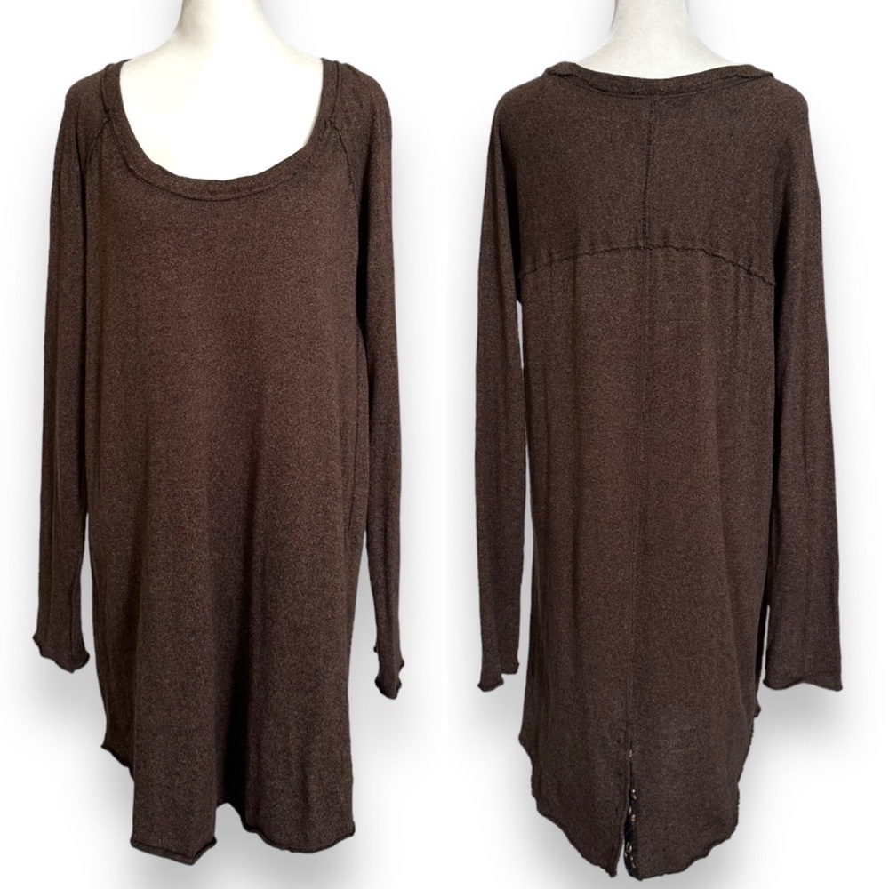 Free People Brown Split Hem Long Sleeve Cotton Tunic Top | Size Medium
